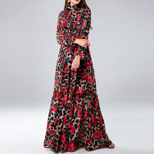 High quality 2022 designer Runway Maxi dress Women's Long Sleeve Vintage Flowers Leopard Print Slim Beach long Dress 2024 - buy cheap