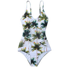 ITFABS One Piece Swimsuit 2017 Sexy High Cut Swimwear Women Mesh Bathing Suit Coconut Tree Print Monokini Swim Suit 2024 - buy cheap
