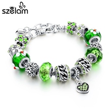 Браслет Szelam из серебра 925 пробы в форме сердца с зелеными кристаллами, браслеты-цепочки со змеиным плетением, браслеты «сделай сам», ювелирные изделия SBR160032 2024 - купить недорого