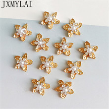 10 PCS 15mm Metal Alloy KC Gold Plated Crystal Rhinestone Imitation Pearl Flowers For Earrings Hair Accessories DIY Finding 2024 - buy cheap