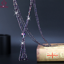 Женское длинное ожерелье с кисточками, корейское изящное ожерелье с блестящими кристаллами, простой женский свитер с цепочкой, красное украшение на лето 2019 2024 - купить недорого