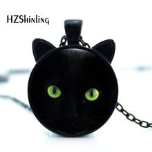 Женское ожерелье с зелеными глазами и черной кошкой с ушками, подвеска с фотографией кошки, ювелирные изделия с цепочкой из звеньев для девочек, подарки HZ2 2024 - купить недорого