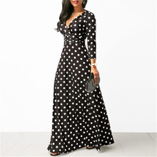 Long Maxi Dress Women V Neck Casual Beach Dresses For Women Polka Dot Boho Fashion 2019 Summer Long Dress Female Beach Cover Ups 2024 - buy cheap