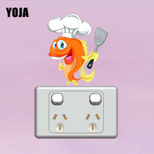 Yoja little fish cozinhar adesivo de parede divertido, decalque de interruptor para sala de estar, acessórios de pvc à prova d'água 11ss0197 2024 - compre barato