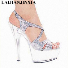 LAIJIANJINXIA New high-heeled shoes crystal sandals shoes 6 inch stiletto high heels Clear Platforms Silver Glitter sexy shoes 2024 - buy cheap