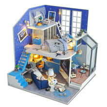 Casa de muñecas en miniatura para niños, muebles de casa de muñecas en 3d, con cubierta antipolvo, modelo de casa de muñecas, rompecabezas, juguetes para regalo de cumpleaños 2024 - compra barato
