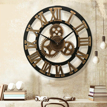 Retro rústico 3d relógio de parede artesanal decorativo arte de luxo grande engrenagem relógio de madeira do vintage grandes relógios de parede na parede para o presente 2024 - compre barato