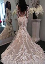 Lace Vestido De Noiva Muslim Wedding Dresses Mermaid Long Sleeves See Through Boho Dubai Arabic Wedding Gown Bridal 2024 - buy cheap