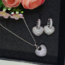 2018 fashion new cubic zirconia AAA stone clear CZ lady heart lover pendant necklace earring jewelry set Korean style jewelry 2024 - compre barato