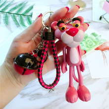 Cartoon PVC Pink Panther Keychain With Strap Metal Bell Leather Holder For Kids Girls Backpack Key Ring Pendant Christmas Gift 2024 - buy cheap