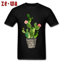 Art Design T Shirt Men Tshirt Watercolor Cactus Black Clothes 2018 Fashion Mens T-Shirt Round Neck 100% Cotton Fabric Tops Tees 2024 - buy cheap