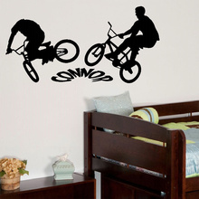 Индивидуальная Настенная Наклейка BMX BIKE для большой детской спальни, графическая виниловая наклейка на заказ с любым именем «сделай сам», настенные наклейки 2024 - купить недорого