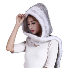 Real mink fur hats with scarves  for women black brown gray color knitted warm atumn winter caps  H117 2024 - buy cheap