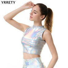 YRRETY-Tops con hombros descubiertos para mujer, a la moda Top corto, camisetas sin mangas con Espalda descubierta, camiseta sin mangas para mujer, ropa brillante 2024 - compra barato