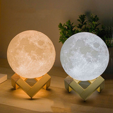 Изменение цвета 3D принт Луна свет сенсорный выключатель ночник спальня книжный шкаф домашний декор перезаряжаемая лампа креативный подарок 2024 - купить недорого