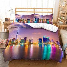 3d impressão digital bela cidade noite cenário cama conjunto de linho capa edredão fronha 2/3pcs roupa cama 2024 - compre barato