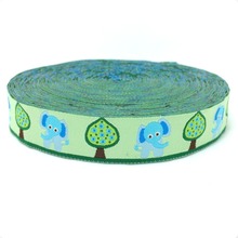 2014 NEW wholesale 5/8 '(16 mmx10yards) 100% Polyester Woven Jacquard Ribbon blue elephants and trees 2024 - buy cheap