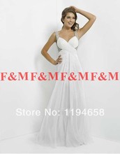 Sexy Beaded Straps V Neck A Line White Red Chiffon Prom Dresses 2014 Floor Length Open Back Evening Gowns F&M1110 2024 - buy cheap