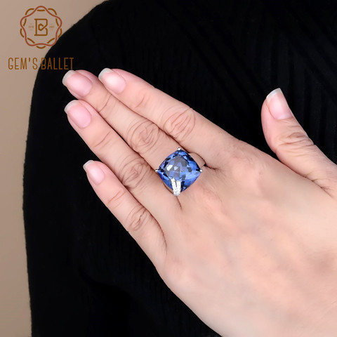 Женское кольцо из синих драгоценных камней, обручальное кольцо из стерлингового серебра 925 пробы с квадратным мистическим кварцем, ювелирные украшения 2022 - купить недорого