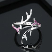 Women Silver Opening Finger Ring Elegant Deer Antler Adjustable Ring Durable Animal Horn Stag Rings deer Jewelry 2024 - buy cheap