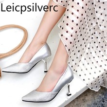 Pumps Spring and autumn The New fashion Pointed Shallow mouth Sequin Fine heel mid heel Women's shoes plus size 30-48 2024 - buy cheap