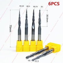 R0.25 R0.5 R0.75 R1 R1.5 R2-6PCS free shipping cnc solid carbide end mill,HRC55 tialn coated 2 flutes cone ball milling cutter 2024 - buy cheap