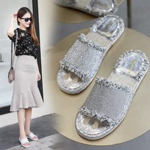 2019 Summer fisherman slippers women shoes sliver sequins bling slides flip flops crystal straw casual flats femme zapatos mujer 2024 - buy cheap