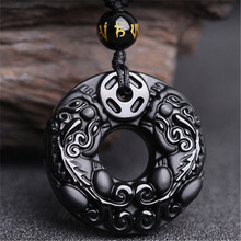 Natural Obsidian Dragon Phoenix jade Pendant Necklace Man Exquisito Jewellery Fashion Accessories Hand-Carved Luck Amulet Gifts 2024 - buy cheap