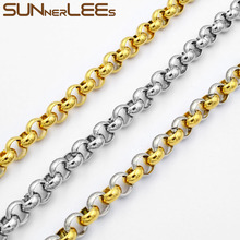 SUNNERLEES Jewelry 3mm~9mm New Mens Womens Rolo Link Chain Silver Color Gold Plated Stainless Steel Necklace SC43 2024 - buy cheap