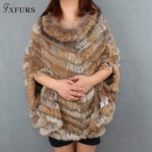 FXFURS New Women Fashion Pullover Knitted Genuine Rabbit Fur Raccoon Fur Poncho Cape Real Fur Knit Amic Wraps Batwing Sweater 2024 - buy cheap