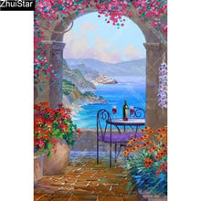 Quadrado completo/5d diy pintura diamante "vista azul do oceano" bordado ponto cruz mosaico casa decoração presente cj11 2024 - compre barato