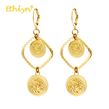 Ethlyn 2018 Middle East Women Big Dangle Earrings Gold Color Coin Earrings Rhombus Drop Earrings Luxury Female Wedding Jewelry 2024 - buy cheap