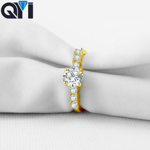 QYI-anillo de compromiso único para mujer, oro amarillo sólido de 14K, corte redondo, anillo de bodas con diamante de imitación Sona 2024 - compra barato