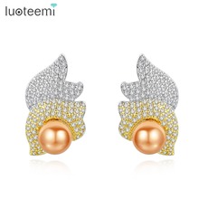 LUOTEEMI Brand New Fashion Stud Earrings for Women Wedding Party Jewelry Luxury Pave CZ Stone Big Pearl Earrings Christmas Gifts 2024 - buy cheap
