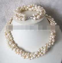 Free shipping .370 White Freshwater Pearl Necklace Bracelet Set Jewelry 2024 - buy cheap