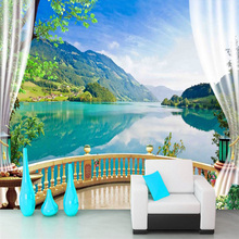 Papel tapiz 3D para pared, para balcón, cielo azul, lago, bosque, naturaleza, paisaje, foto, murales De pared para sala De estar y dormitorio 2024 - compra barato