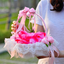 Lace Style Wedding Flower Girl Basket with Rose Decoratived  Ceremony Party Decoration free shipping 2024 - buy cheap