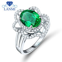 Solid 18K White Gold Diamond Natural Green Emerald Ring Bridal  Flower Ring Oval Cut  Fine Jewelry for Women Wedding Gift 2024 - buy cheap
