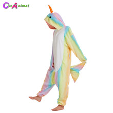 Women Rainbow Narwhal Whale Fleece Kigurumi Cartoon Animal Onesies Pajama Adult's Halloween Carnival Masquerade Party Jumpsuit 2024 - buy cheap