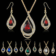 2019 Fashion Banquet Party Jewelry Set Waterdrop Crystal Stone Earrings Pendant Necklace Golden Chain  NY73 7G4X 8A5C 2024 - buy cheap