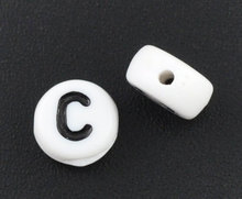 DoreenBeads Acrylic Spacer Beads Flat Round White Letter Pattern About 7mm( 2/8") Dia, Hole: Approx 1mm, 60 PCs 2024 - buy cheap