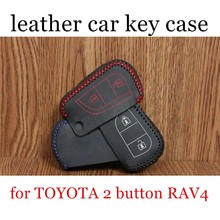 Only Red best selling genuine quality Leather Car Key Cover Hand Sewing car Key Case fit for TOYOTA 2 button RAV4 2024 - buy cheap