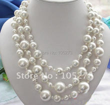 3 filas 4 MM-18 MM blanco perla de concha del Mar del Sur collar 18'inchs joyería de moda mujer nuevo envío gratis fc1087 2024 - compra barato