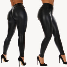Legging sensual feminina, calça de couro com elástico brilhante, feito em couro, com cintura alta e cor sólida 2024 - compre barato