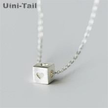 Uini-Tail hot new 925 sterling silver small square heart-shaped brushed necklace fashion sweet and lovely geometric jewelry 2024 - buy cheap