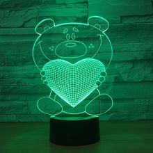 Lámpara LED 3D con forma de oso en forma de corazón, luz nocturna para bebé, iluminación para dormir, ambiente interior, el mejor regalo 2024 - compra barato