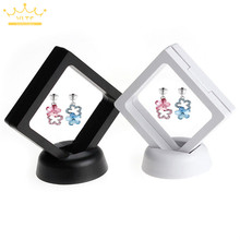 PET Suspended Floating Display Case Black White Plastic 3D Earring Coins Gems Ring Jewelry Exhibition Stand Holder Box 7*7*2cm 2024 - buy cheap