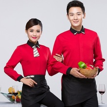 Hotel Work Clothes Hot Pot Chinese Restaurant Uniform Coffee Shop Women Single Shirt Overalls Waiter Long-sleeved Coat H2371 2024 - buy cheap