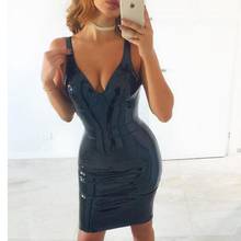 2019 PU leather latex spaghetti strap sexy black short women latex dress backless prom cocktail party dresses vestidos 2024 - buy cheap