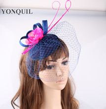 Hot Pink Sinamay Fascinator Hair Accessories Nice Wedding Bridal Hats with Veils Cocktail Hats Party Headwear Derby Headpieces 2024 - buy cheap